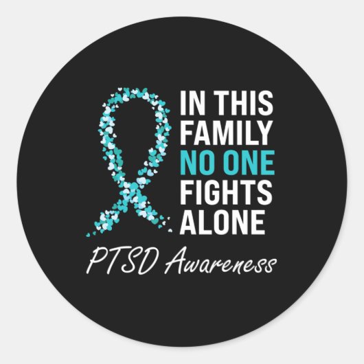PTSD Awareness Blauwgroen Ribbon Ronde Sticker (Voorkant)