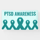 PTSD Awareness Blauwgroen Ribbon Spandoek (Horizontaal)
