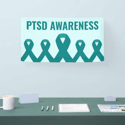 PTSD Awareness Blauwgroen Ribbon Spandoek (Beurs)