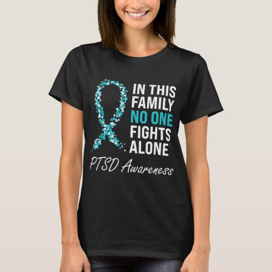 PTSD Awareness Blauwgroen Ribbon T-shirt (Voorkant)
