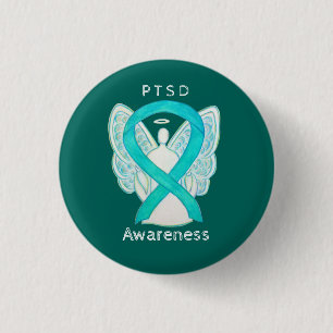PTSD Awareness Ribbon Blauwgroen Angel Custom Art Ronde Button 3,2 Cm