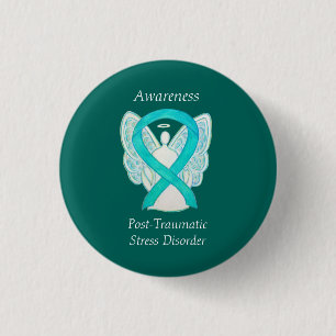 PTSD Awareness Ribbon Blauwgroen Angel Custom Art  Ronde Button 3,2 Cm