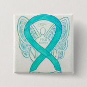 PTSD Awareness Ribbon Blauwgroen Angel Custom Art  Vierkante Button 5,1 Cm (Voorkant)