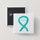 PTSD Awareness Ribbon Blauwgroen Custom Art Pins Vierkante Button 5,1 Cm (Voorkant /achterkant)