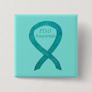 PTSD Awareness Ribbon Blauwgroen Custom Art Pins Vierkante Button 5,1 Cm