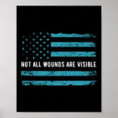 PTSD Awareness US Flag in Blauwgroen kleur T Warri Poster (Voorkant)