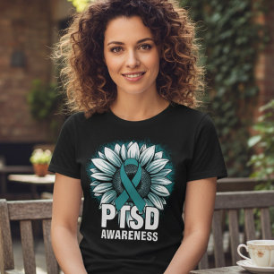PTSD-bewustzijnslint met turkooizen zonnebloem Tri-Blend Shirt
