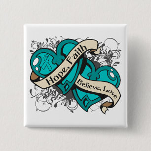 PTSD Hope Faith Dual Hearts Vierkante Button 5,1 Cm
