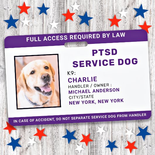 PTSD Service Dog Eenvoudige persoonlijke foto-ID Badge