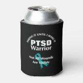 PTSD Warrior Blauwgroen Awareness Ribbon Blikjeskoeler (Blikje Voorkant)