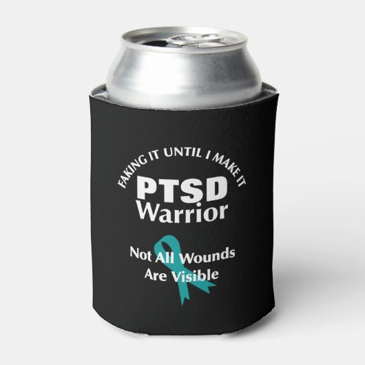 PTSD Warrior Blauwgroen Awareness Ribbon Blikjeskoeler (Blikje Voorkant)