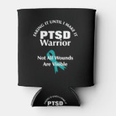 PTSD Warrior Blauwgroen Awareness Ribbon Blikjeskoeler (Voorkant)