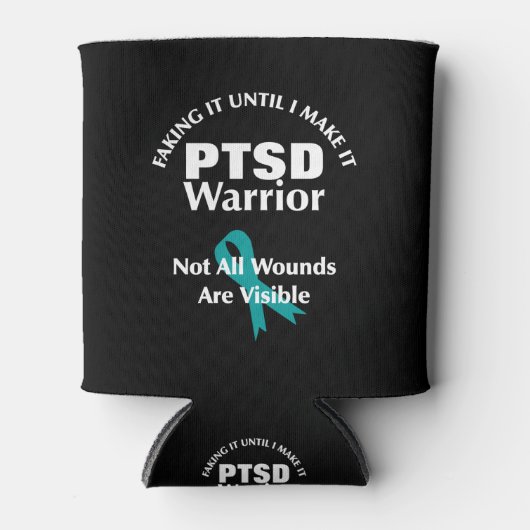 PTSD Warrior Blauwgroen Awareness Ribbon Blikjeskoeler (Voorkant)