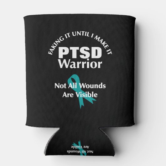 PTSD Warrior Blauwgroen Awareness Ribbon Blikjeskoeler (Achterkant)