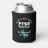 PTSD Warrior Blauwgroen Awareness Ribbon Blikjeskoeler (Blikje Achterkant)