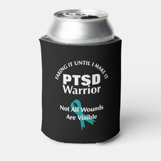 PTSD Warrior Blauwgroen Awareness Ribbon Blikjeskoeler (Blikje Achterkant)
