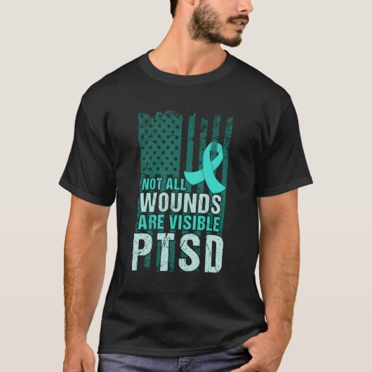 PTSS Bewustzijn Ik Draag Blauwgroen ondersteuning  T-shirt (Voorkant)
