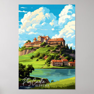 Ptuj Castle Slovenië vintage reisillustratie Poster