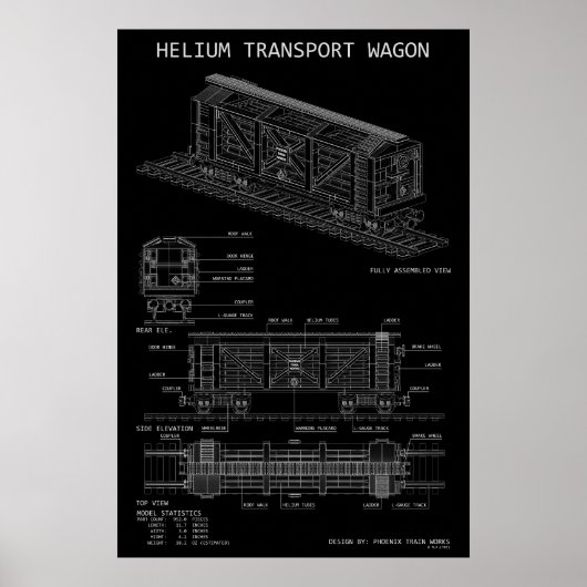 PTW Helium Trein Wagon "Blauwdruk" Poster (Voorkant)