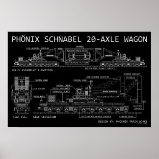 PTW Kleine maat Schnabel Trein Wagon "Blauwdruk" Poster
