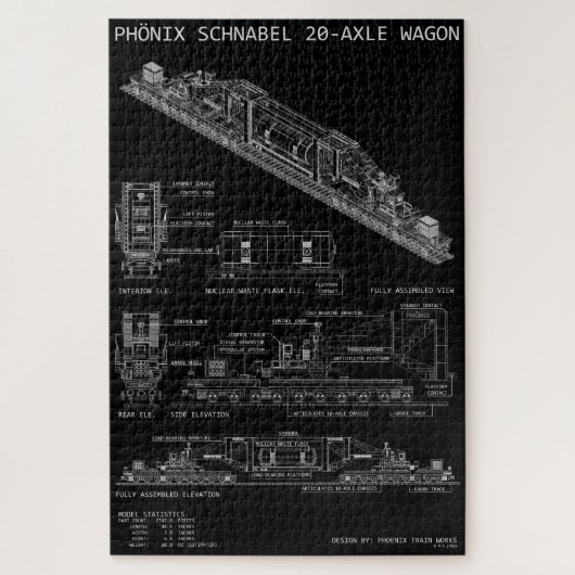 PTW Schnabel Trein Wagon "Blauwdruk" Groot Legpuzzel (Verticaal)