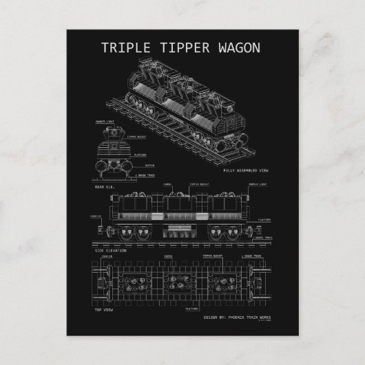PTW Triple Tipper Wagon "Blauwdruk"  Briefkaart (Voorkant)