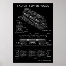 PTW Triple Tipper Wagon "Blauwdruk" Maten Optionee Poster