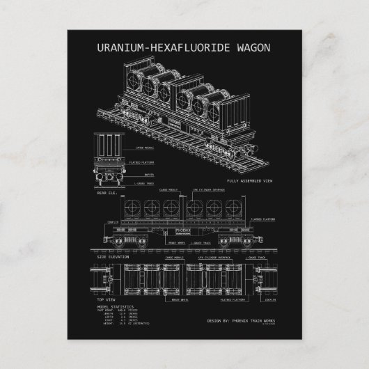 PTW Uranium Hexafluoride Wagon "Blauwdruk" Briefkaart (Voorkant)