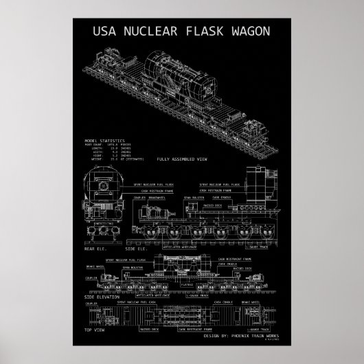 PTW USA Kernelflask Wagon "Blauwdruk" Poster (Voorkant)