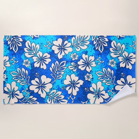 Pua Aloha Hawaiian Heart Shaped Hibiscus Blue Strandlaken (Voorkant)