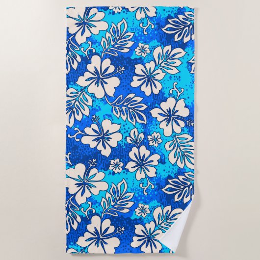 Pua Aloha Hawaiian Heart Shaped Hibiscus Blue Strandlaken (Voorkant)