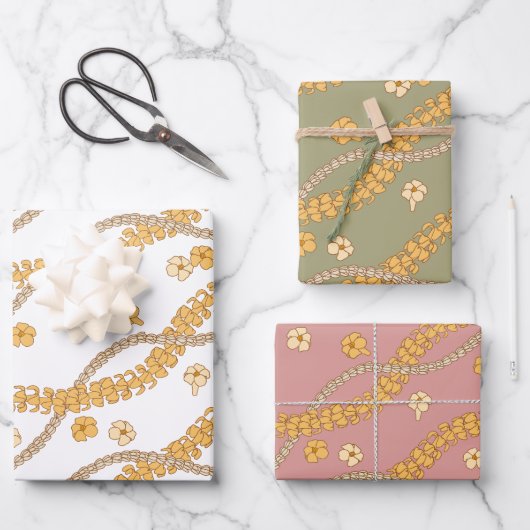 Puakenikeni Lei inpakpapier Platte plaat Set van 3 (Voorkant)