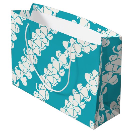 Puakenikeni leis on turquoise Tropical gift bag Groot Cadeauzakje (Achterkant Gekanteld)