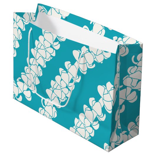 Puakenikeni leis on turquoise Tropical gift bag Groot Cadeauzakje (Voorkant Gekanteld)