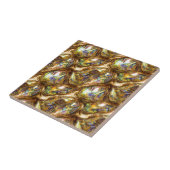 Puau shell blauw goud geometrisch naadloos patroon tegeltje (Zijkant)