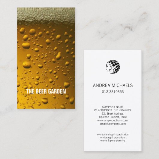Pub Bar in Tavern Beer Bubbles Visitekaartje (Voorkant / Achterkant)