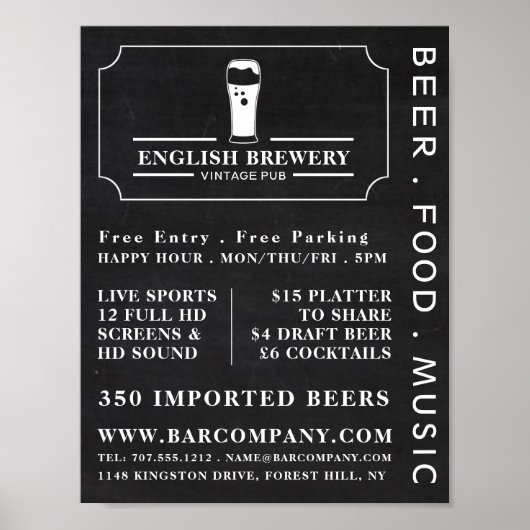  Pub Chalkboard, Pub/Brewery Adverteren Poster (Voorkant)
