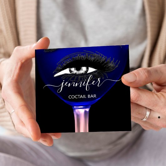 Pub Cocktail Pink Navy Wine Bar Drink Glass Logo Vierkante Visitekaartje