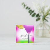 Pub Coctail Bar Drink Roze Violet Citroen Geel Vierkante Visitekaartje (Staand voorkant)