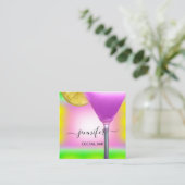 Pub Coctail Bar Drink roze Violet Lemon Green Vierkante Visitekaartje (Staand voorkant)