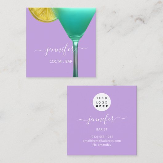 Pub Coctail Wijnbar Drink Roze Professional Vierkante Visitekaartje (Voorkant / Achterkant)