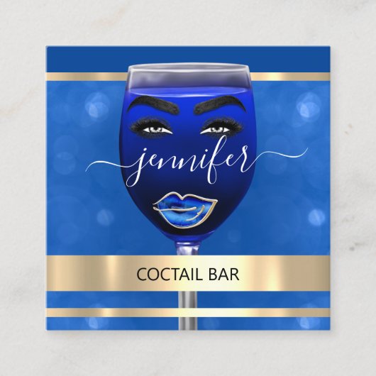 Pub Coctail Wine Bar Drinken Restaurant Blue QRCOD Vierkante Visitekaartje (Voorkant)