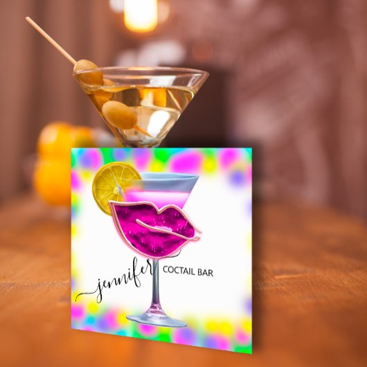 Pub Drink Bar Restaurant Coctail Logo roze QRCODE Vierkante Visitekaartje
