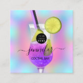 Pub Drink Bar Restaurant Logo Holograaf Roze Glas Vierkante Visitekaartje (Voorkant)