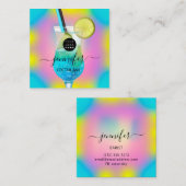 Pub Drinken Bar Restaurant Logo Holografen Blue Vierkante Visitekaartje (Voorkant / Achterkant)