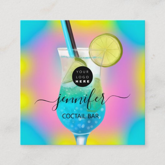 Pub Drinken Bar Restaurant Logo Holografen Blue Vierkante Visitekaartje (Voorkant)