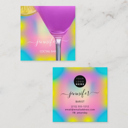 Pub Drinken Bar Restaurant Logo Lounge Logo Roze Vierkante Visitekaartje (Voorkant / Achterkant)