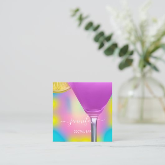 Pub Drinken Bar Restaurant Logo Lounge Logo Roze Vierkante Visitekaartje (Staand voorkant)