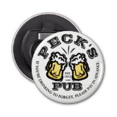 PUB flesopener met bierbril om aan te passen! Button Flesopener (Voorkant)