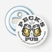 PUB flesopener met bierbril om aan te passen! Button Flesopener (Voorkant)